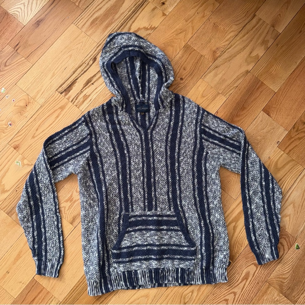 Lucky Brand | men's striped Baja hoodie sweater Navy & White Size XL